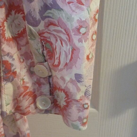 Laura Ashley Vintage 80s cotton blend floral dress pinks and purples Sz 14  NWOT - Picture 10 of 14